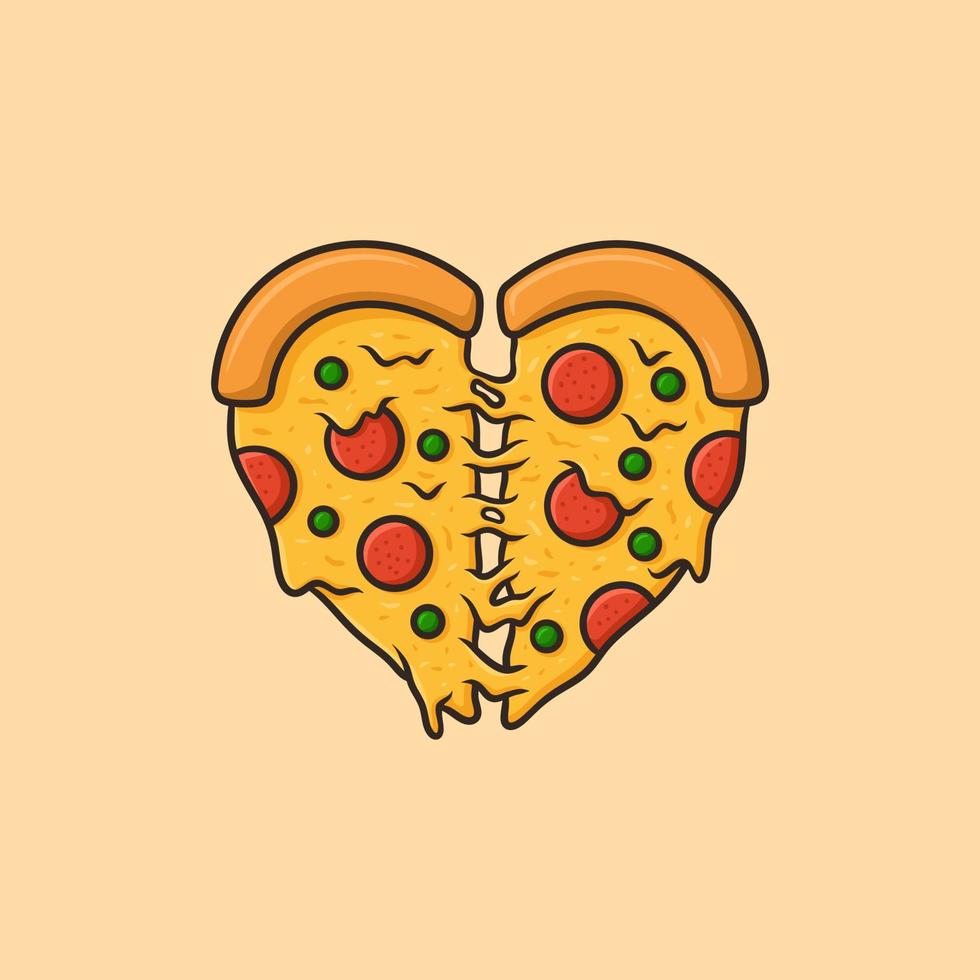 cuore sagomato Pizza cartone animato vettore