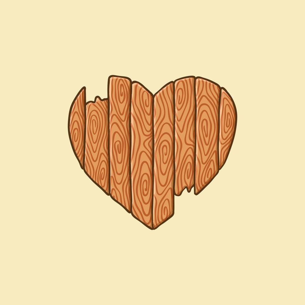 cuore sagomato di legno tavola cartone animato vettore