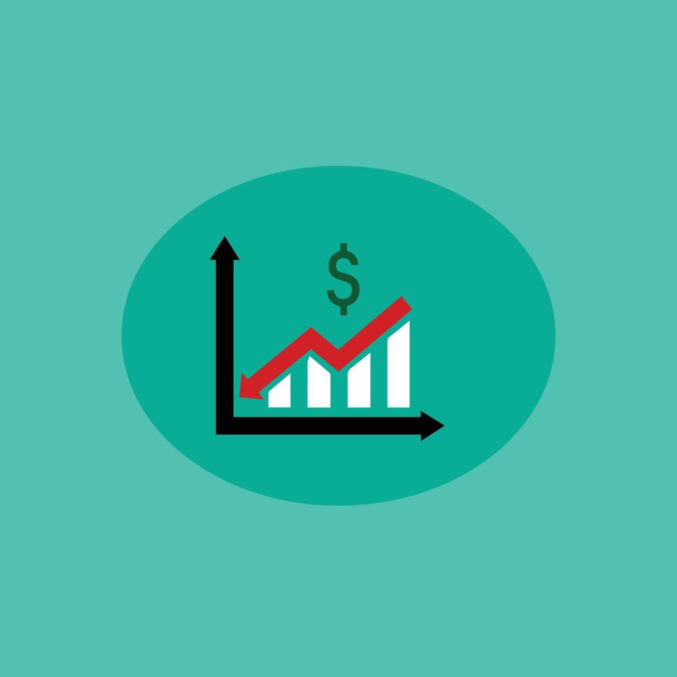 statistica dollaro icona vettore. dollaro giù moneta grafico impostato vettore icona. il grafico Spettacoli un' giù freccia e un' dollaro cartello.