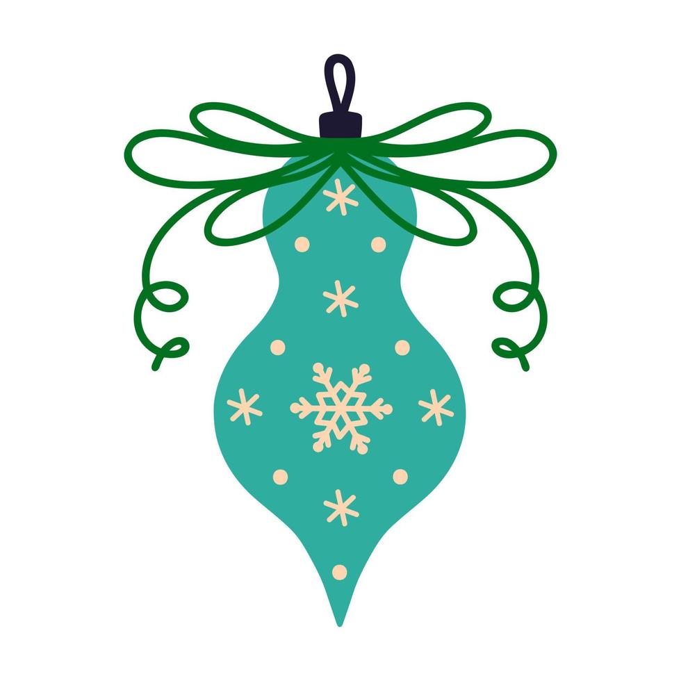 Natale albero giocattolo vettore icona. luminosa bicchiere ghiacciolo con un' fiocco di neve, un' arco, un' clip per impiccagione. festivo fronzolo isolato su bianca. semplice cartone animato illustrazione. piatto clipart per carte, manifesti, ragnatela