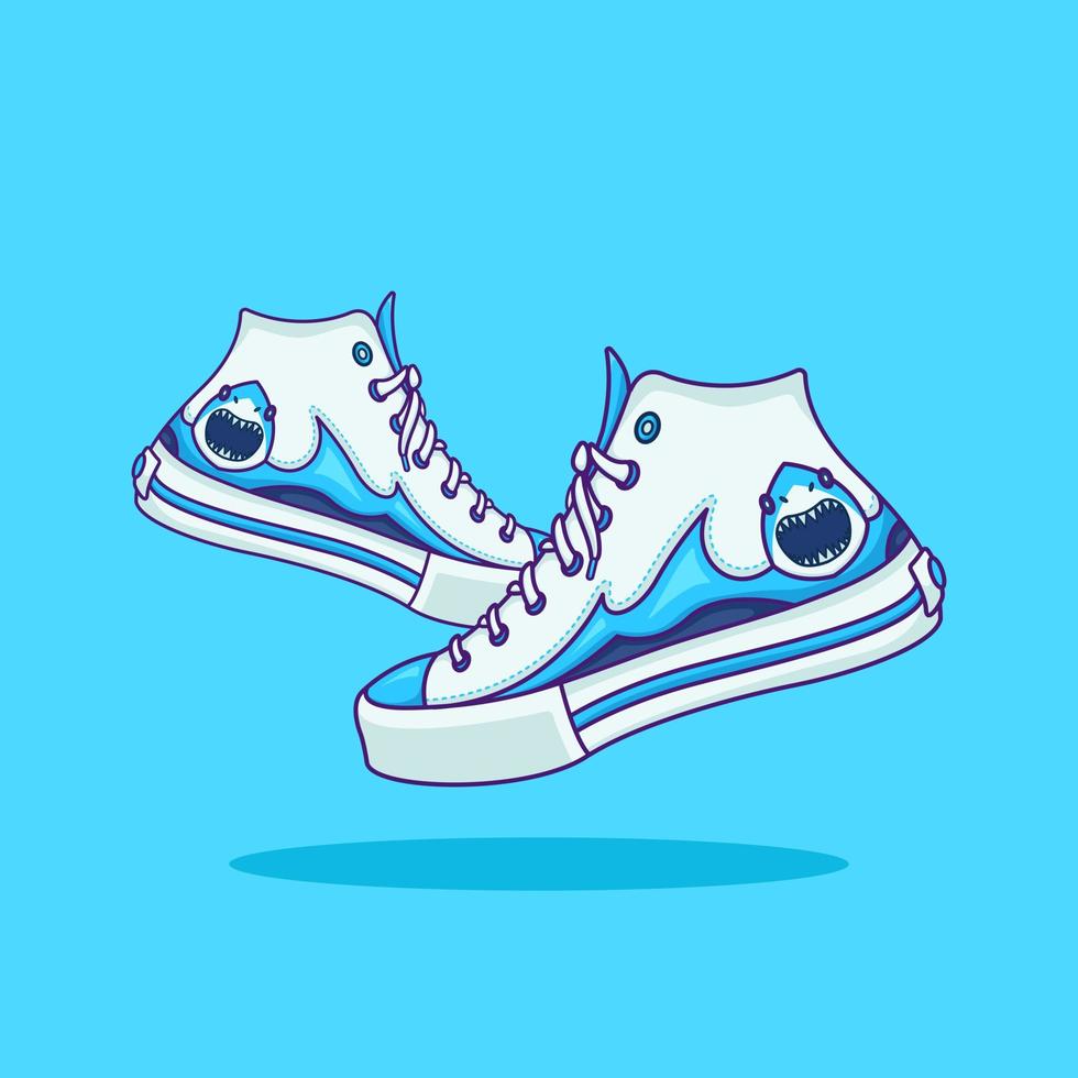 carino adorabile cartone animato squalo onda scarpe impostato illustrazione per etichetta icona portafortuna e logo vettore