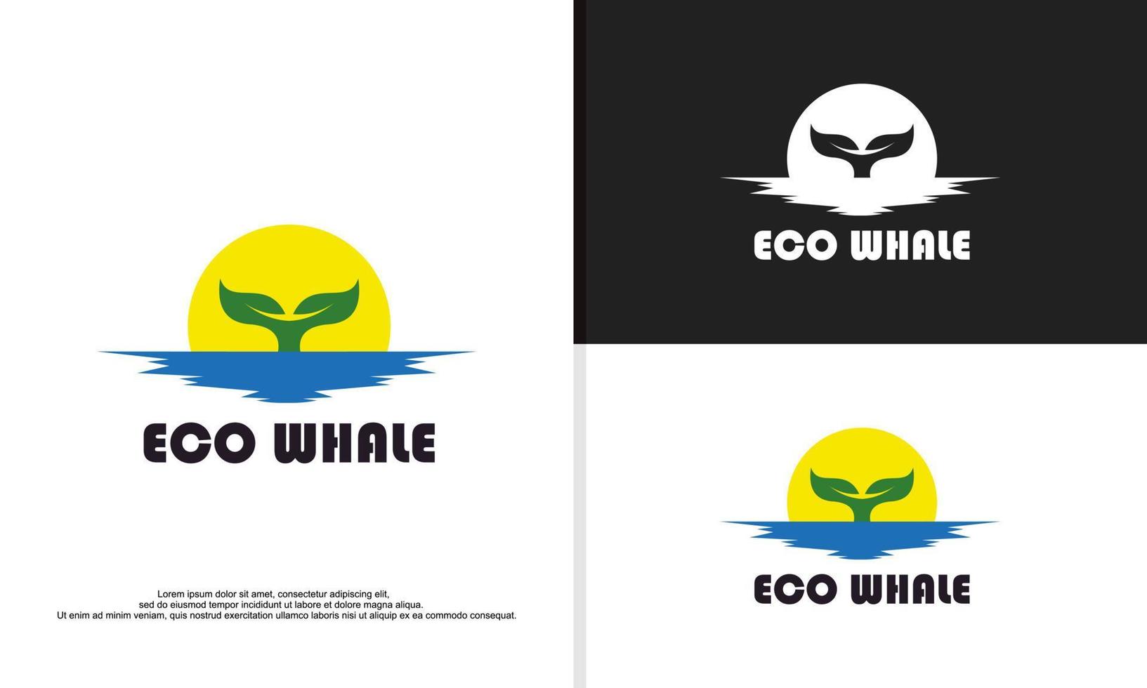 foglia combinato con balena coda su tramonto, logo design illustrazione vettore