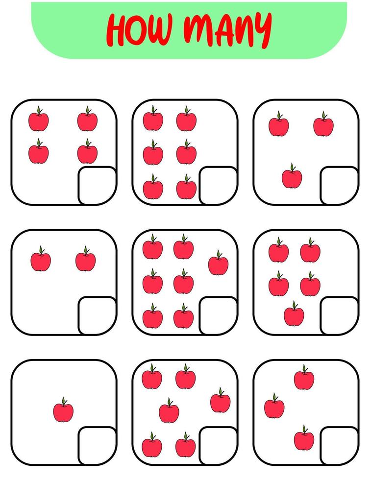 contare Come molti mele. Scrivi giù il Rispondere. educativo Giochi per bambini vettore