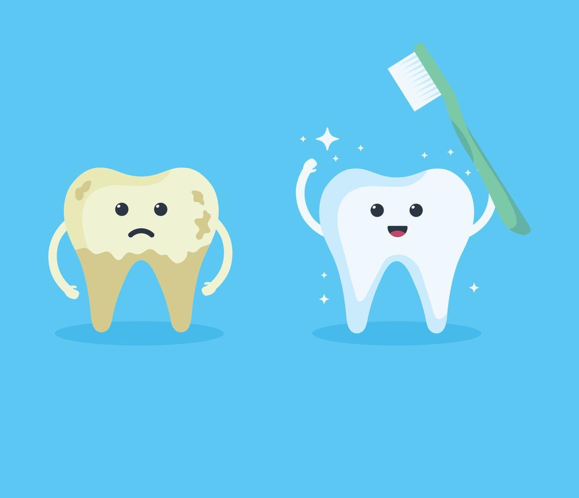 carino salutare bianca e giallo viziato triste dente. bambini odontoiatria triste carattere. dentale Infografica elementi concetto vettore illustrazione