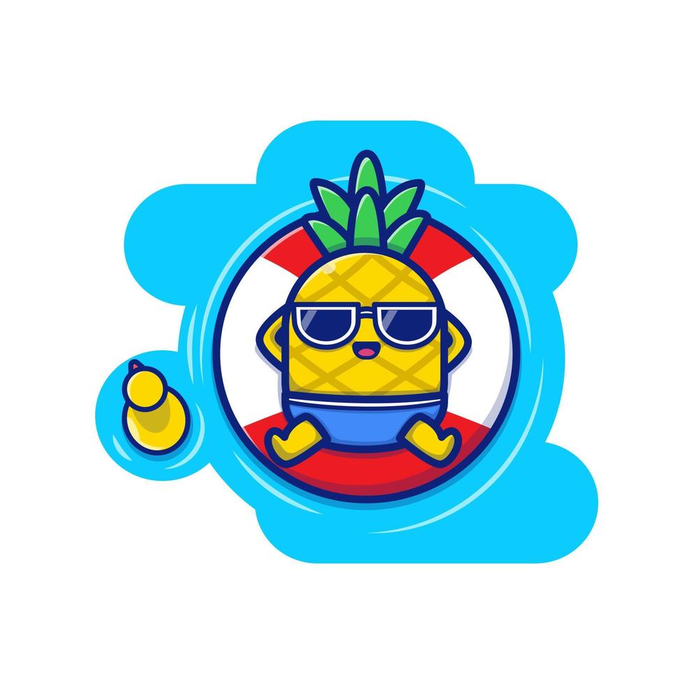 carino ananas galleggiante nel il piscina cartone animato vettore icona illustrazione. estate frutta icona concetto isolato premio vettore. piatto cartone animato stile