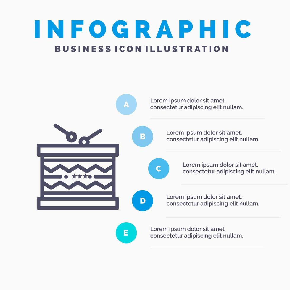 tamburo strumento irlandesi parata st patrick linea icona con 5 passaggi presentazione infografica sfondo vettore