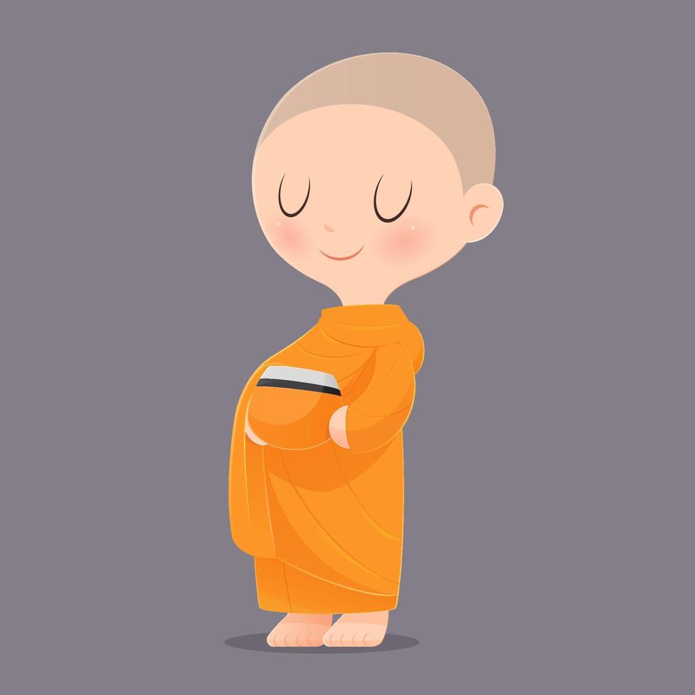 cartone animato buddista monaco di sud-est Asia. ricevere cibo offerte. vettore illustrazione.