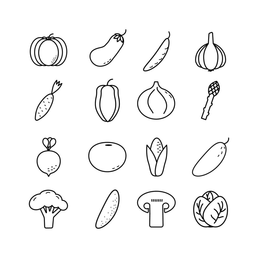 vegetariano, verdura, verdure - minimo magro linea ragnatela icona impostare. schema icone collezione. vettore