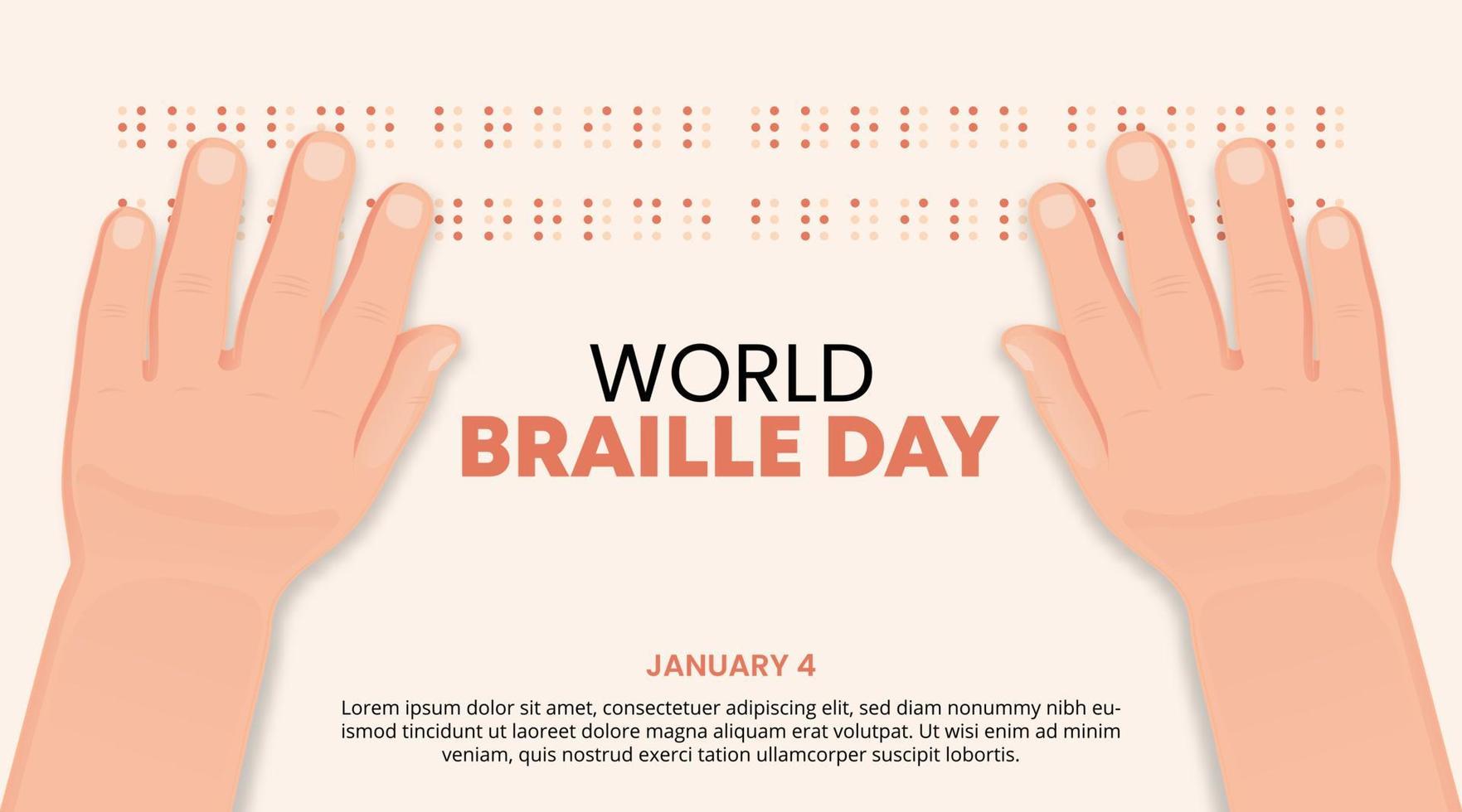 mondo braille giorno sfondo con mani lettura braille vettore