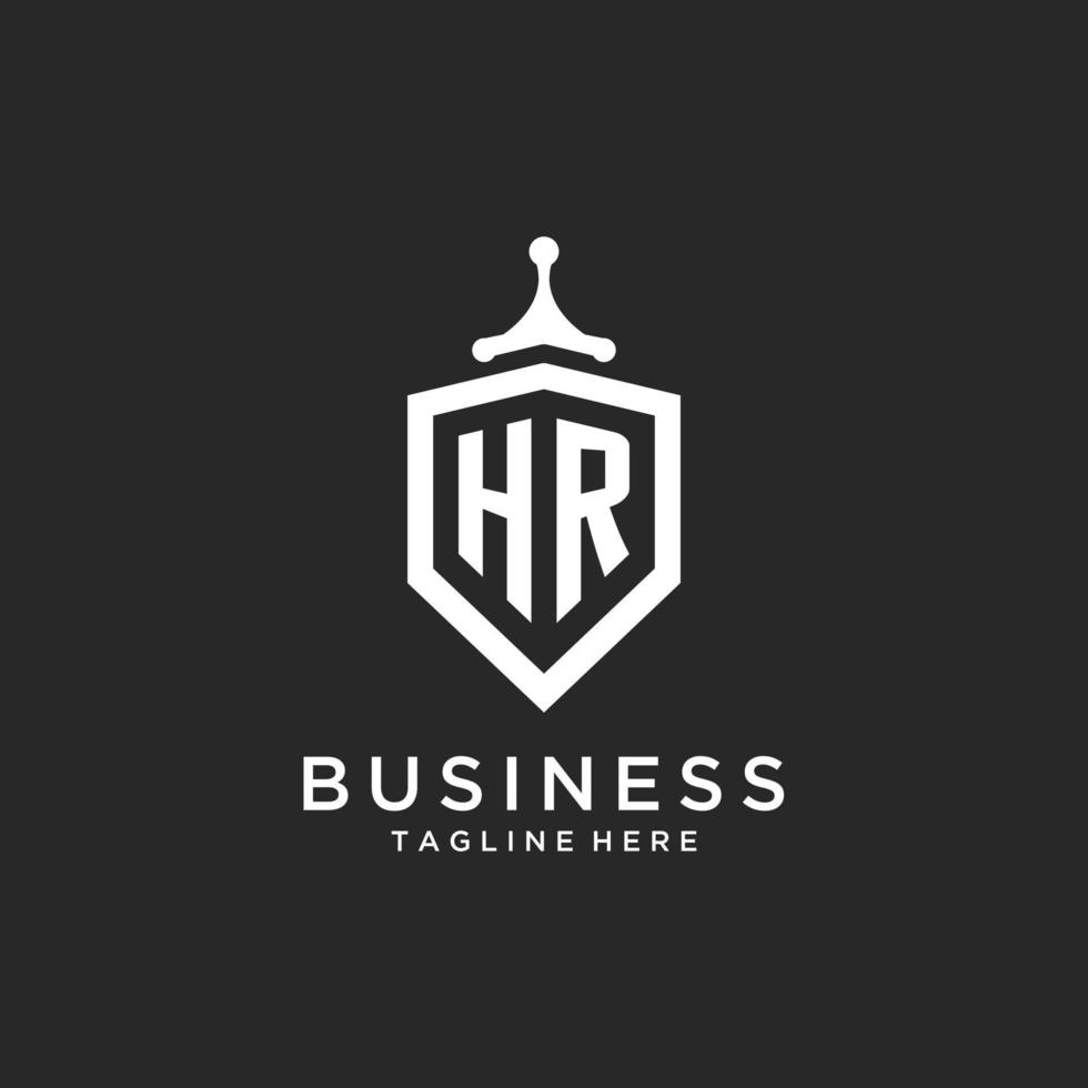 hr monogramma logo iniziale con scudo guardia forma design vettore