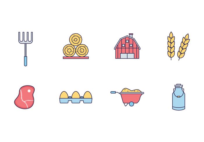 Farmer, Agriculture and Dairy Icons vettore