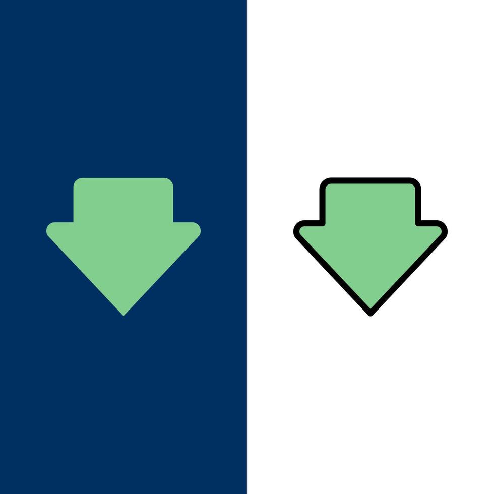 freccia giù Scarica icone piatto e linea pieno icona impostato vettore blu sfondo