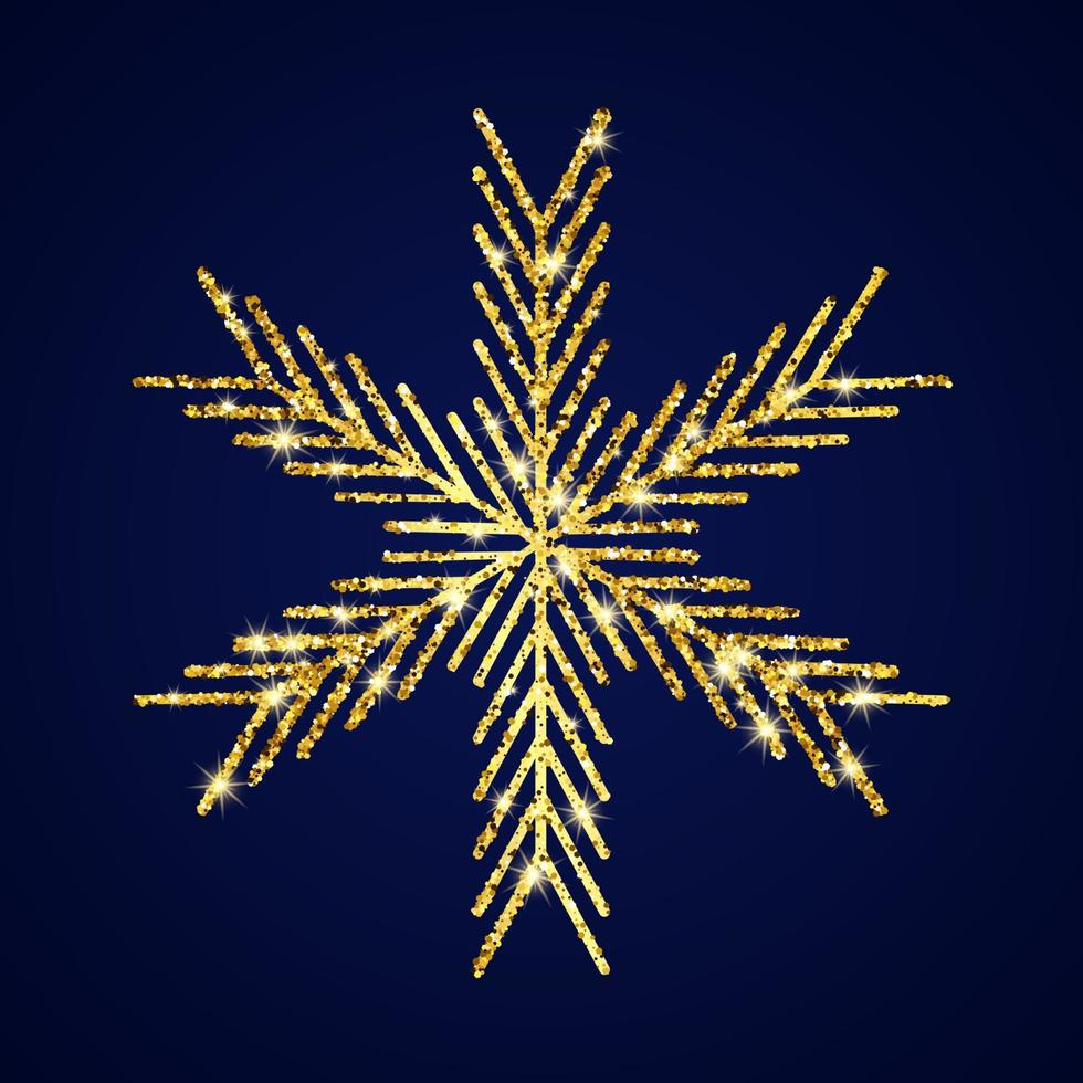 oro luccichio fiocco di neve su buio blu sfondo. Natale e nuovo anno decorazione elementi. vettore illustrazione.