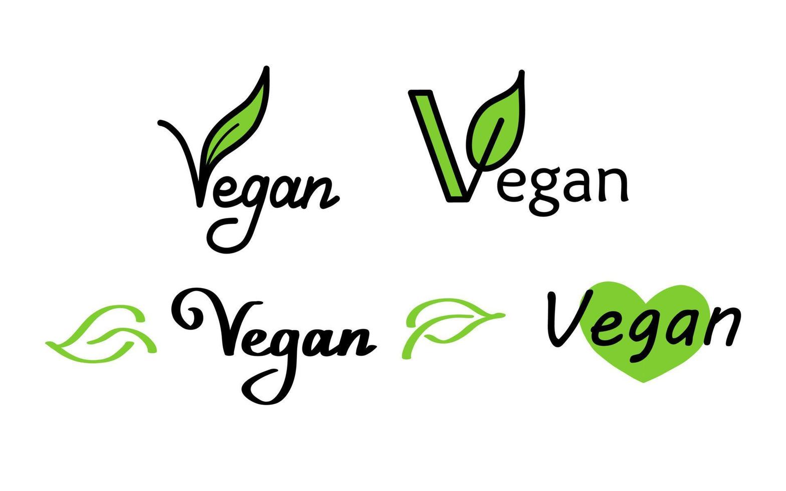 vegano disegnato a mano testo verde vettore lettering illustrazione.