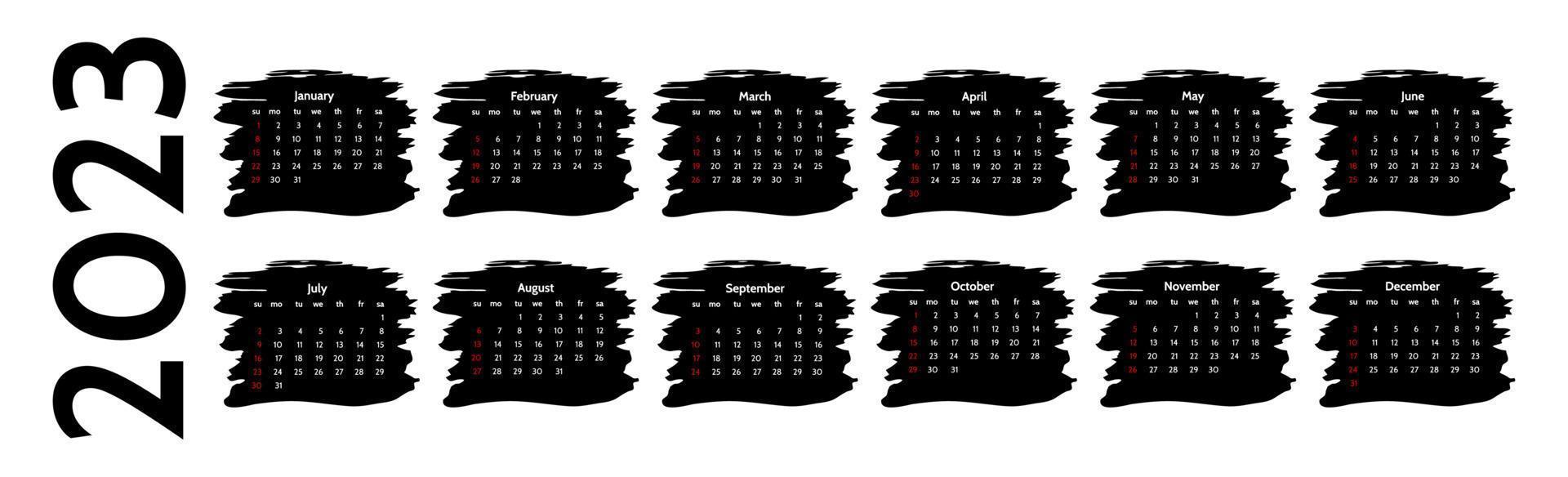 orizzontale calendario per 2023 isolato su un' bianca sfondo. Domenica per lunedì, attività commerciale modello. vettore illustrazione