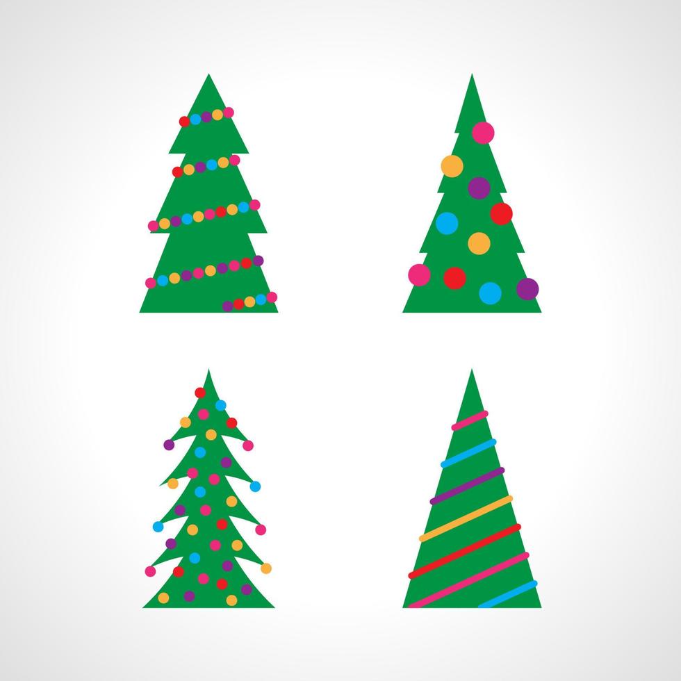 impostato di quattro Natale albero con Natale palle e decorazioni. vettore illustrazione.