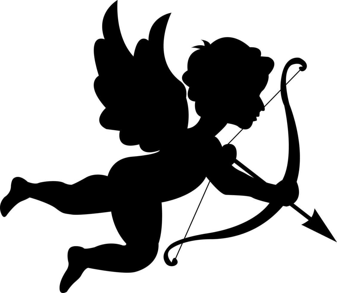 carino poco Cupido spara un freccia di amore a partire dal un' arco. San Valentino giorno. silhouette. amore. vettore