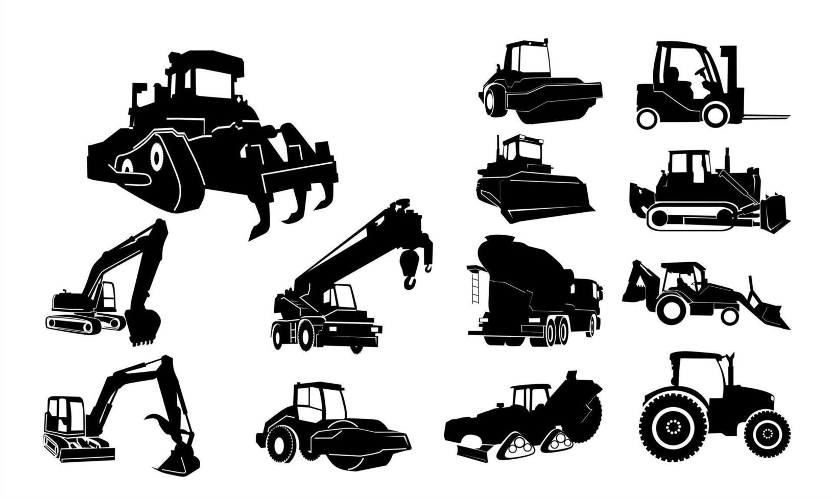 impostato di costruzione veicolo silhouette vettore illustrazione