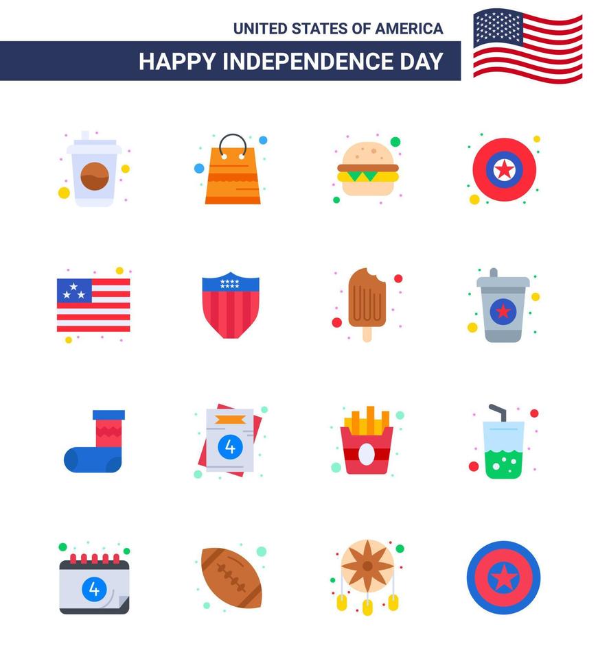 imballare di 16 creativo Stati Uniti d'America indipendenza giorno relazionato appartamenti di americano bandiera hamburger nazione militare modificabile Stati Uniti d'America giorno vettore design elementi