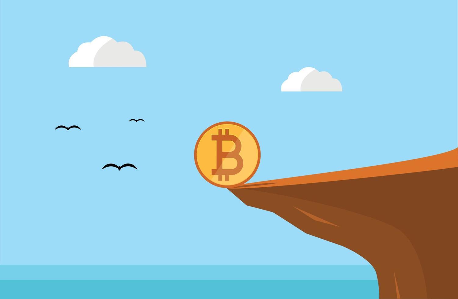 bitcoin su il bordo di il scogliera vettore