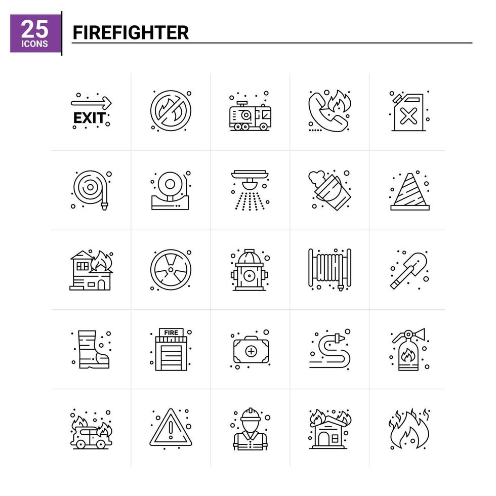 25 pompiere icona impostato vettore sfondo