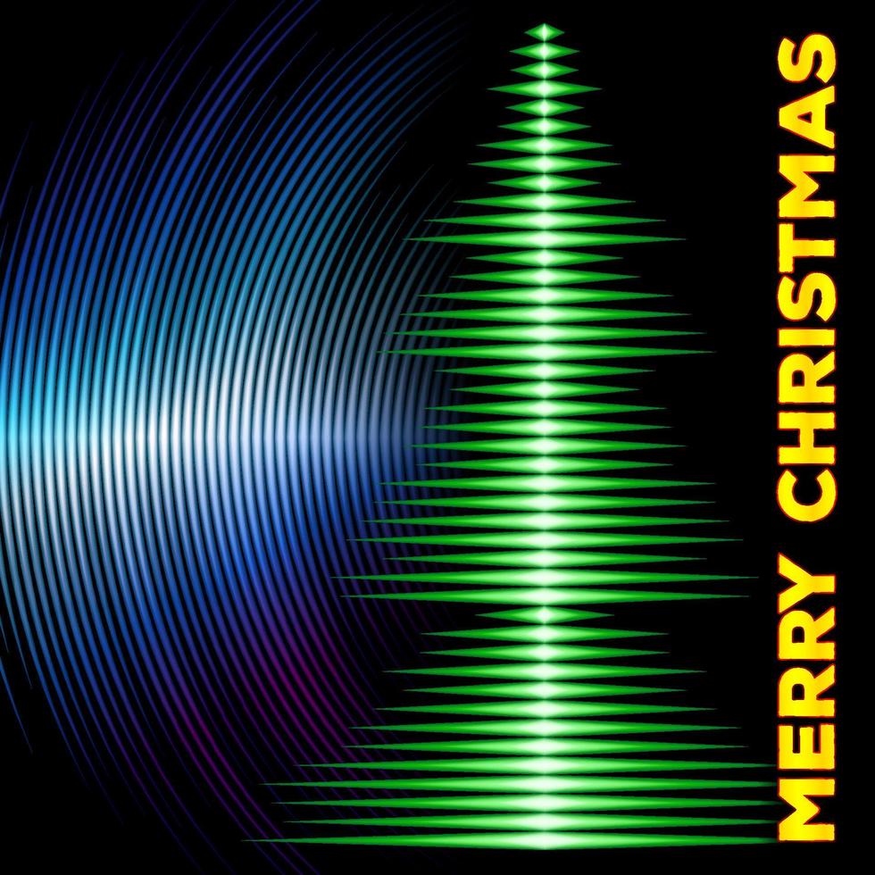 carta con musica waveform come Natale albero e vinile scanalature vettore