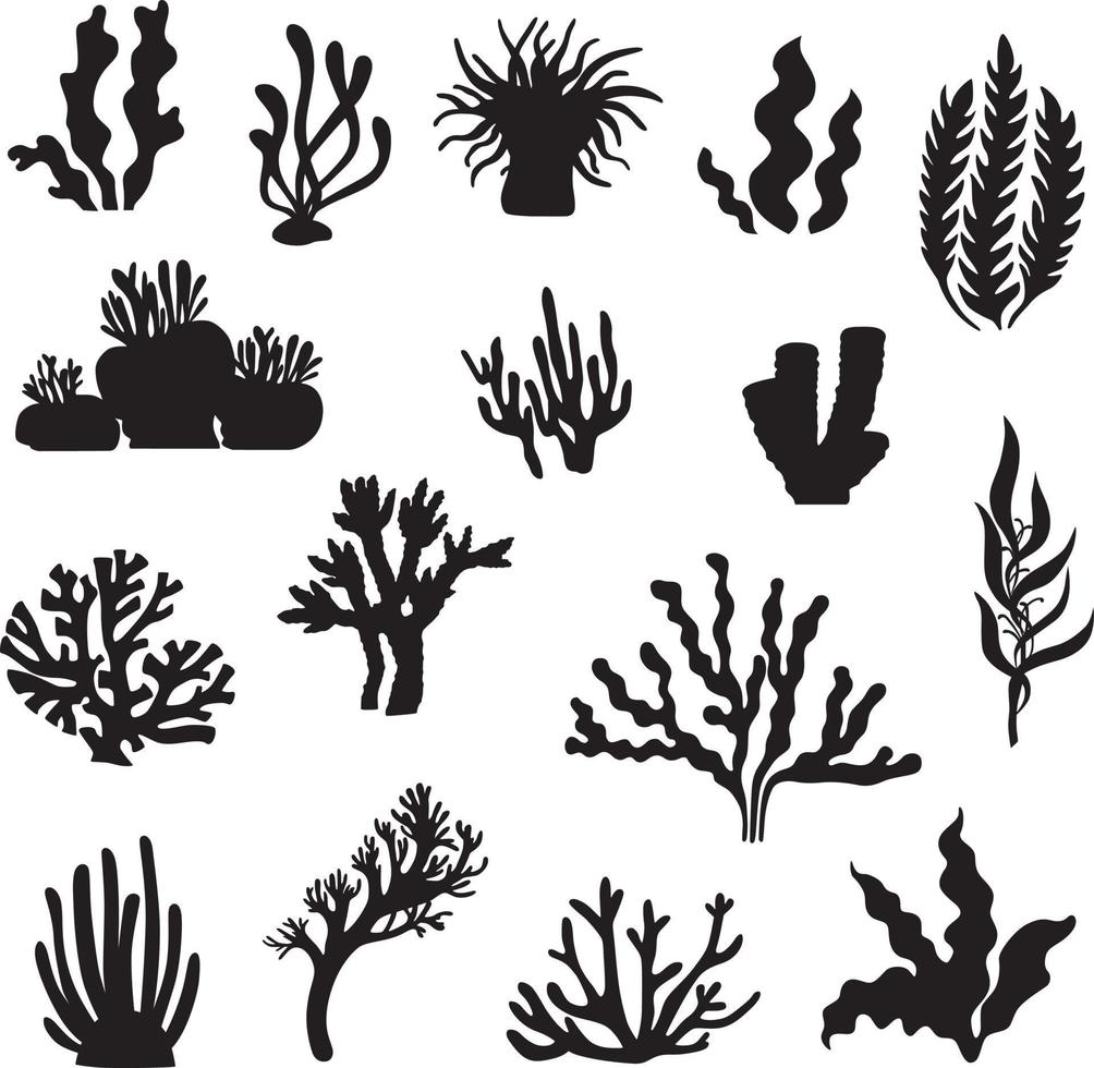coralli e alga marina silhouette clip arte vettore