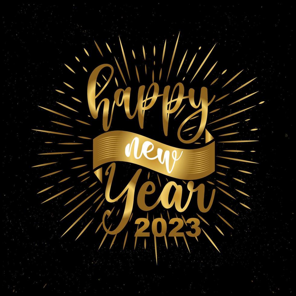 contento nuovo anno 2023 saluto carta. vacanza vettore illustrazione con lettering composizione e scoppiare. Vintage ▾ festivo allegro Natale e contento nuovo anno.