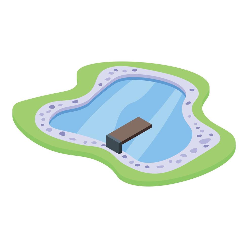 casa lago piscina icona, isometrico stile vettore