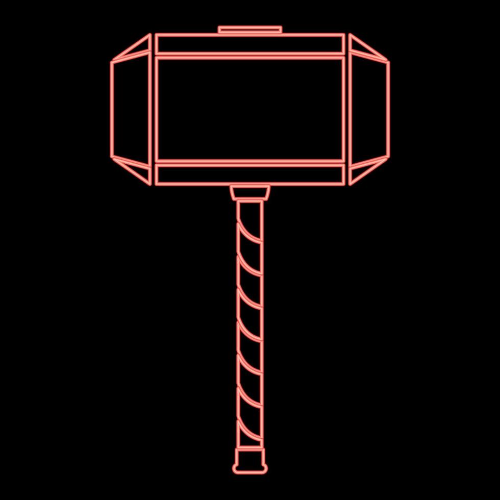 neon di thor martello mjolnir rosso colore vettore illustrazione Immagine piatto stile