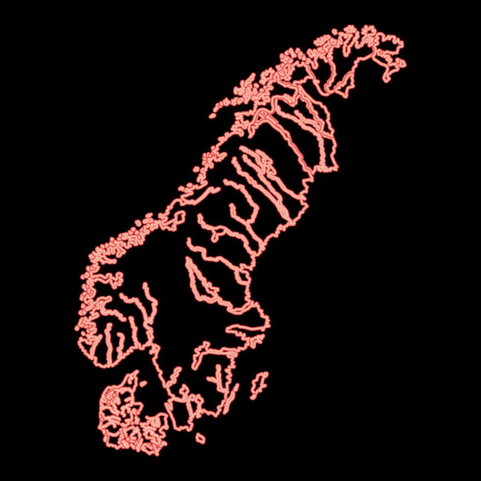 neon carta geografica di Scandinavia rosso colore vettore illustrazione Immagine piatto stile
