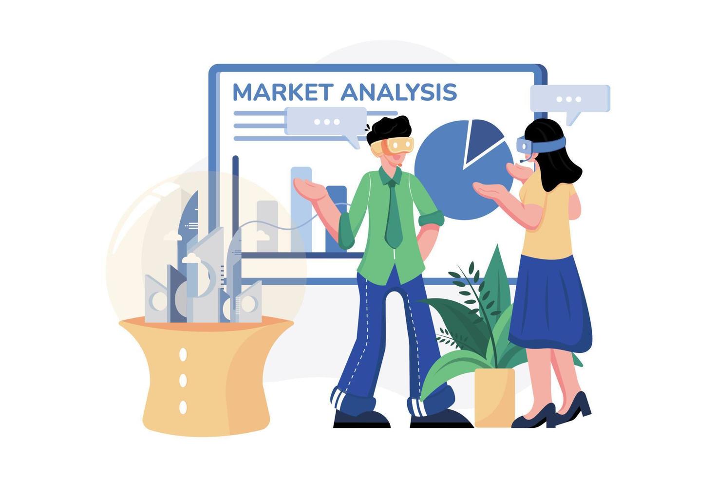 mercato analisi con vr tecnologia illustrazione concetto. un' piatto illustrazione isolato su bianca sfondo vettore