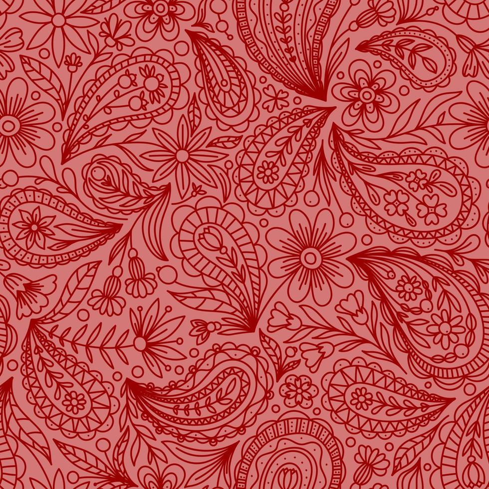 rosa vettore senza soluzione di continuità sfondo con rosso paisley contorno modello