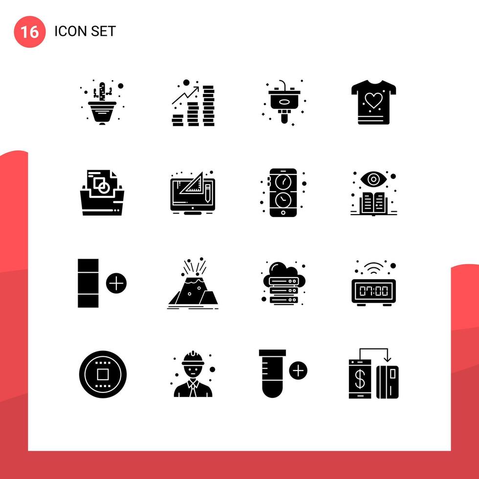 mobile interfaccia solido glifo impostato di 16 pittogrammi di file cartella documento disposizione amore Palestra modificabile vettore design elementi