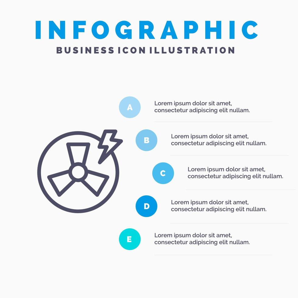 fan energia energia fabbrica linea icona con 5 passaggi presentazione infografica sfondo vettore