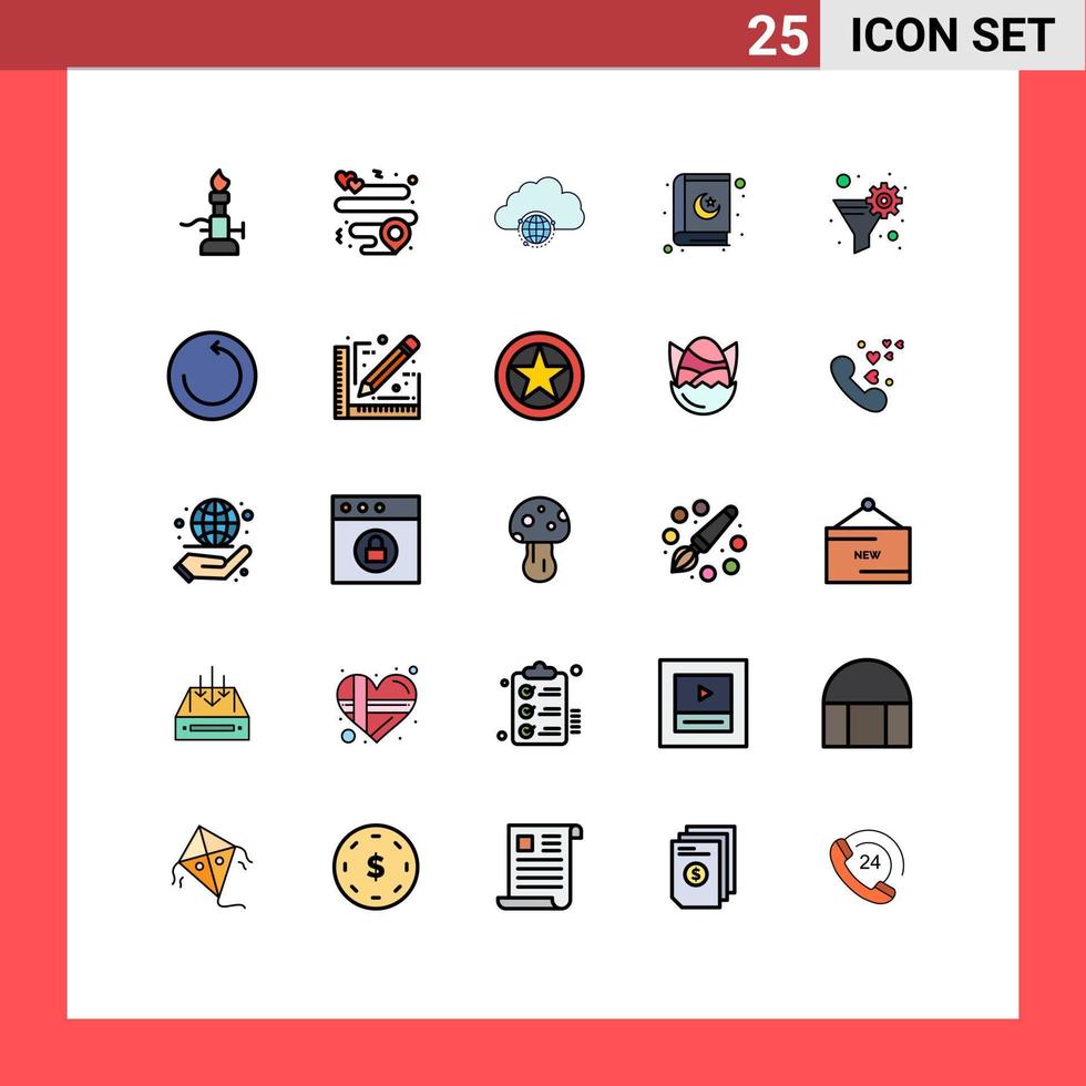 25 pieno linea piatto colore concetto per siti web mobile e applicazioni filtro religione Rete Islam infrastruttura modificabile vettore design elementi