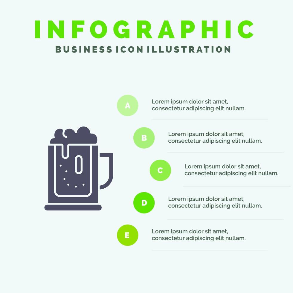 alcool festa birra celebrare bevanda vaso solido icona infografica 5 passaggi presentazione sfondo vettore