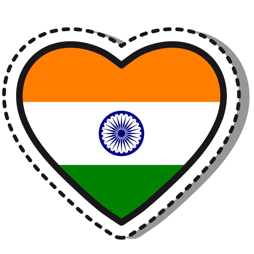 bandiera India cuore etichetta su bianca sfondo. Vintage ▾ vettore amore distintivo. modello design elemento. nazionale giorno. viaggio cartello.