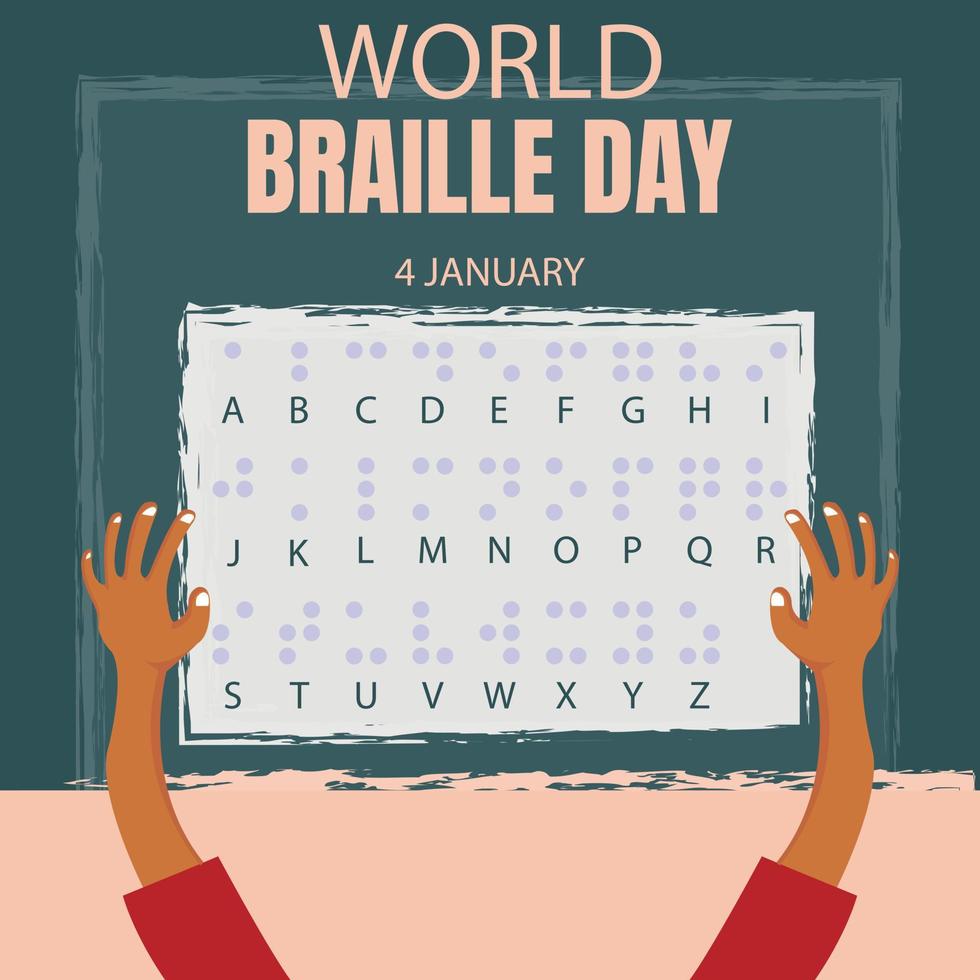 illustrazione vettore grafico di un' paio di mani Tenere un' pezzo di carta con il braille alfabeto scritto su esso, Perfetto per internazionale giorno, mondo braille giorno, celebrare, saluto carta, eccetera.