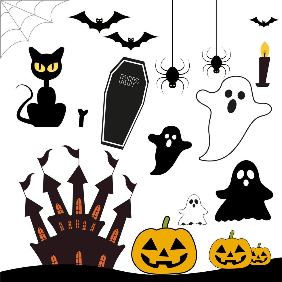 Halloween impostato pauroso concetto gratuito vettore illustrazione