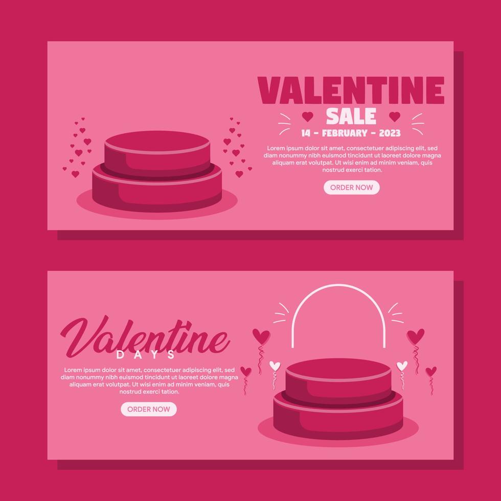 San Valentino giorno vendita orizzontale bandiera sfondo con podio nel piatto design vettore