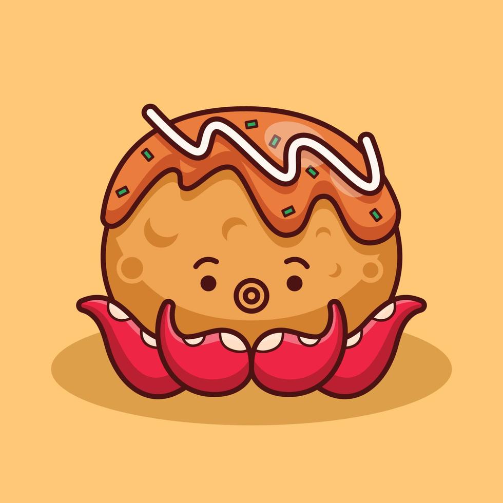 carino polpo con takoyaki illustrazione nel piatto design vettore