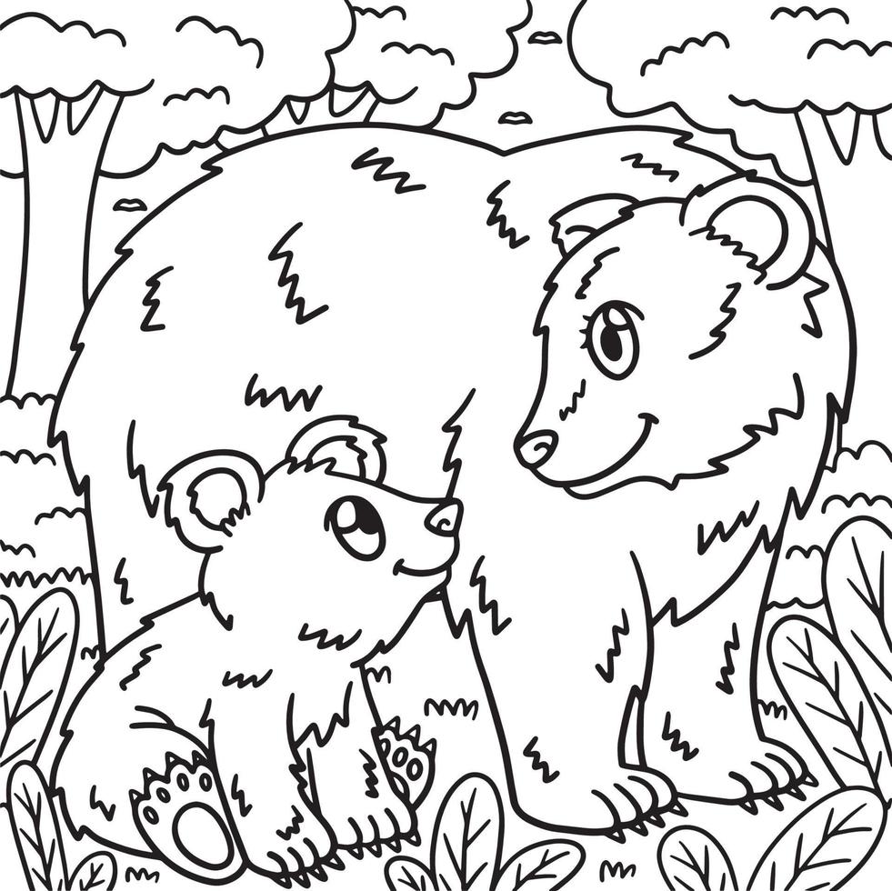 madri giorno mamma orso e cucciolo colorazione pagina vettore