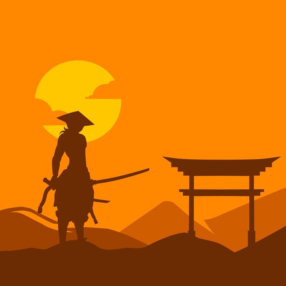 samurai Giappone spada cavaliere linea potrait logo colorato design con buio sfondo. isolato Marina Militare sfondo per maglietta, manifesto, vestiario, merce, abbigliamento, distintivo design. vettore