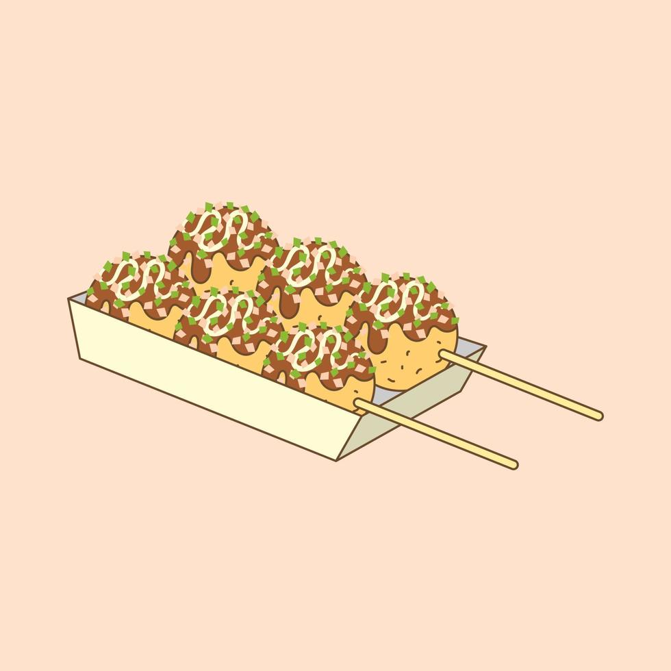 mano disegnato piatto design scarabocchio giapponese cibo chiamato takoyaki vettore