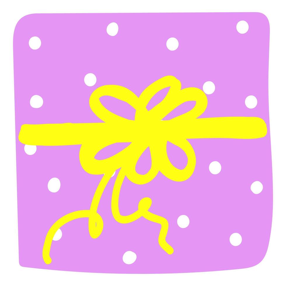 mano disegnato regalo scatola con nastro, in alto Visualizza illustrazione, sagoma di vacanza regalo, elemento per compleanno, Natale o nuovo anno decorazione, piatto posare etichetta. vettore