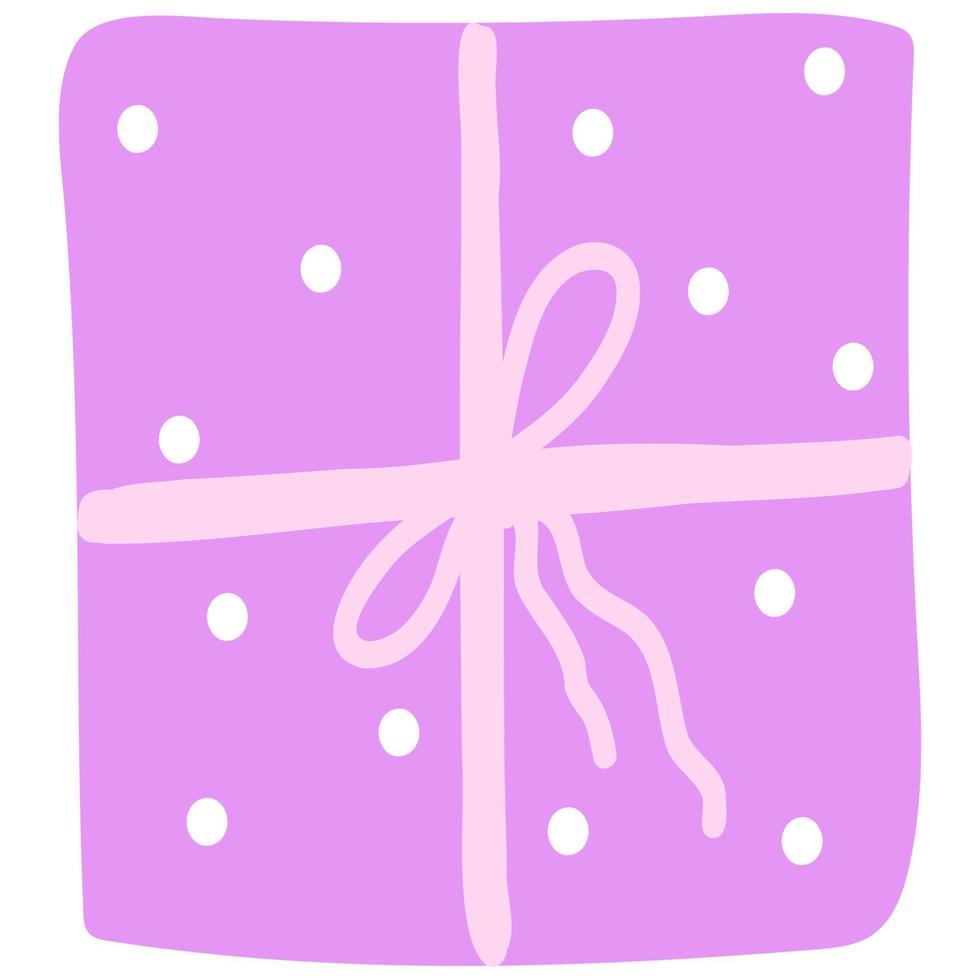 mano disegnato regalo scatola con nastro, in alto Visualizza illustrazione, sagoma di vacanza regalo, elemento per compleanno, Natale o nuovo anno decorazione, piatto posare etichetta. vettore