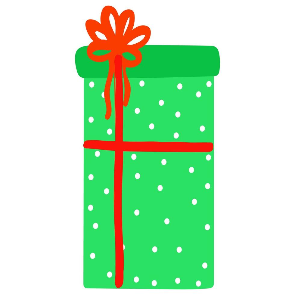 Natale e nuovo anno mano disegnato regalo scatola con rosso nastro, lato Visualizza illustrazione, sagoma di vacanza regalo, elemento per ragnatela disegno, pianificatore decorazione, piatto stile etichetta vettore