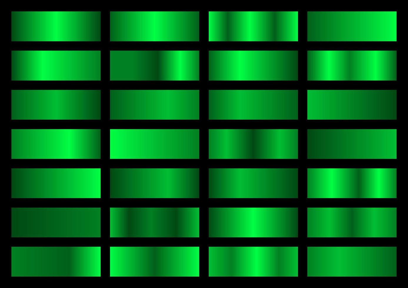 vettore impostato di neon verde metallico gradienti. campioni collezione. brillante pendenza impostato su nero sfondo. metallo struttura