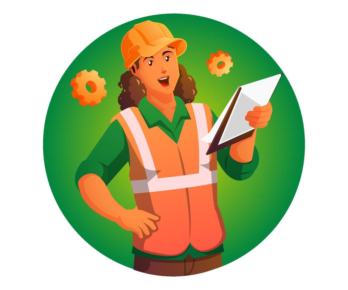 femmina lavoratori nel industriale uniformi e sicurezza casco, architetto costruttori, riparatori e ingegneri vettore